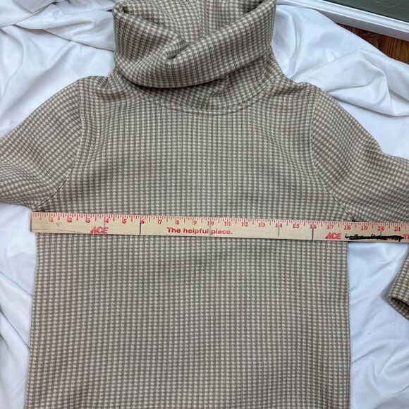 J. Crew Top Women Houndstooth Beige Long Sleeve Funnelneck Pullover Preppy Sz S - Picture 9 of 11